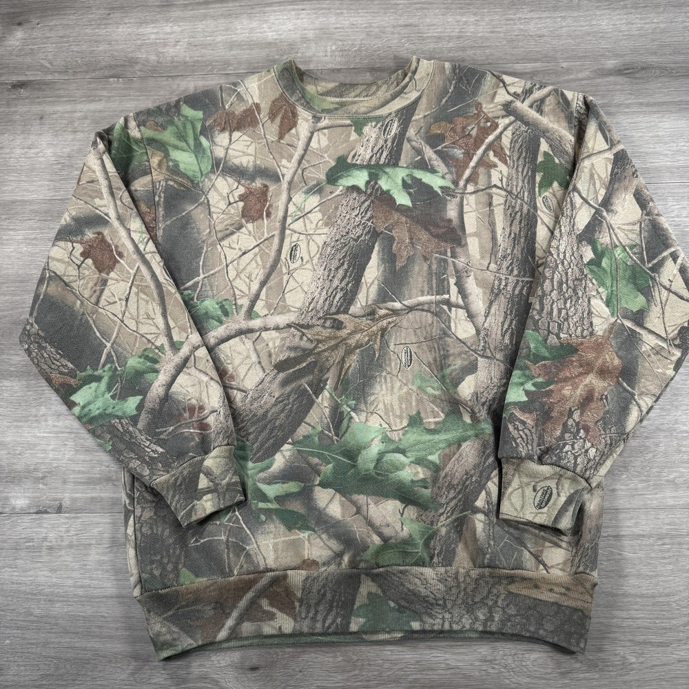 VTG ACE Outdoor Camo Sweatshirt Mens Medium AOP Camouflage Crewneck